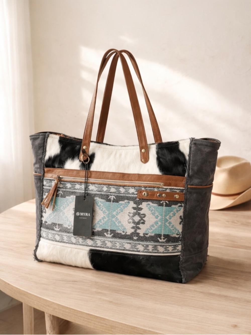 Myra Canvas Leather Weekender Bag XL Travel Duffel Carry-On Western Boho